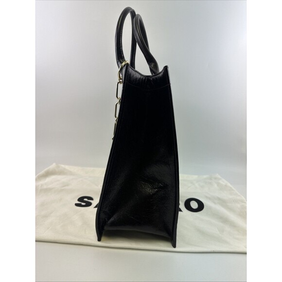 SANDRO Kasbah Large Tote Bag Smooth Leather Chocolat Brown Handbag Purse Snap - Picture 4 of 16